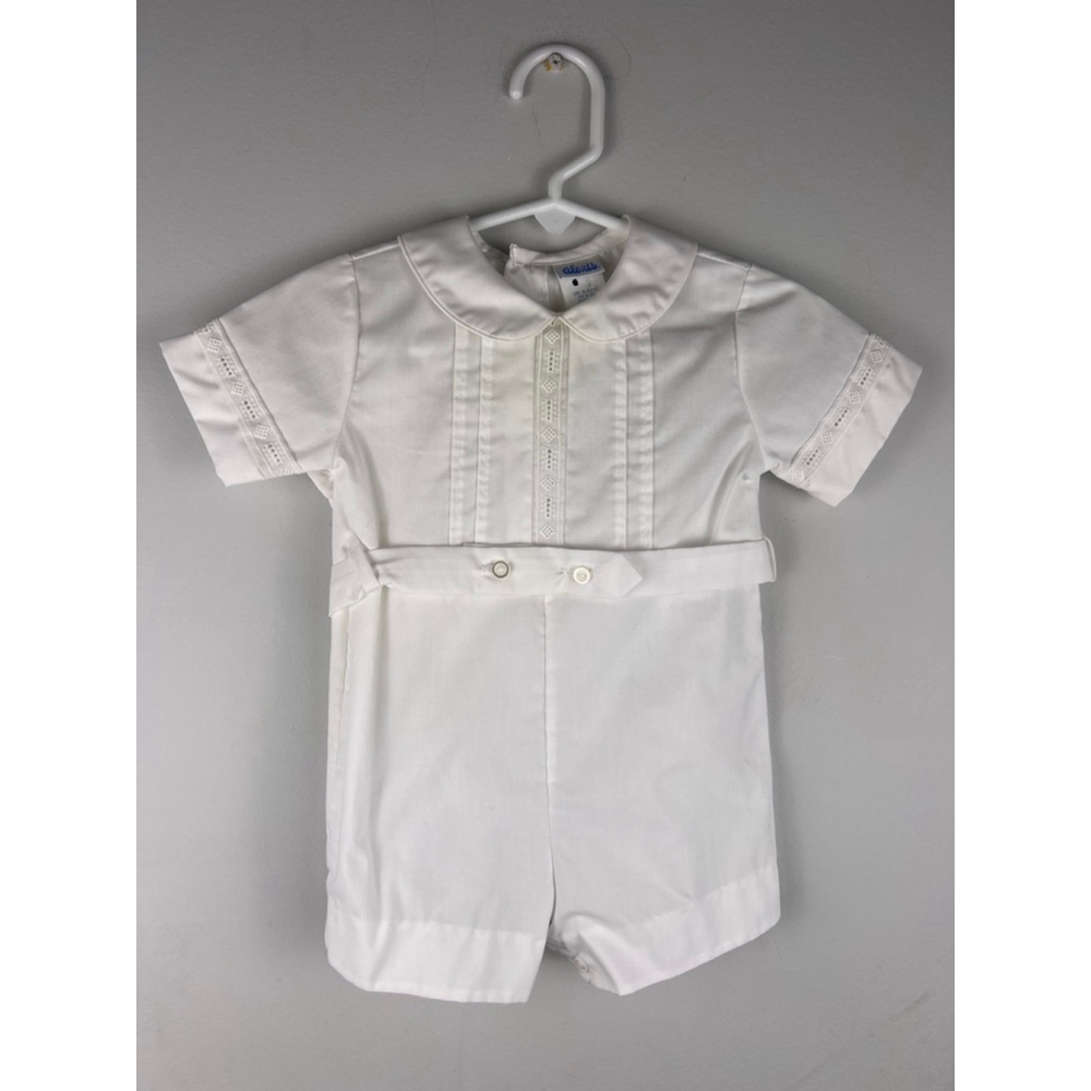 Alexis Baby White Romper & Hat Set 12 Months Peter Pan Collar Lace Christening